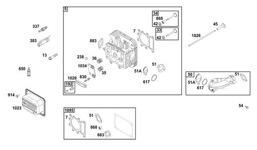 Cylinder Head Group Diagram and Parts List for 33S777-0004-G1 200000 - 399999 Briggs and Stratton Engine